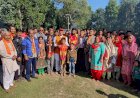 नाहन : सतीवाला में जनसम्पर्क में जुटे  राजीव बिंदल ।
