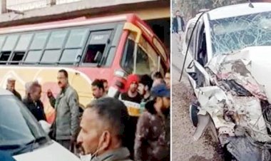 निजी बस व कार में जोरदार टक्कर, हादसे में युवती समेत 6 लोग घायल
