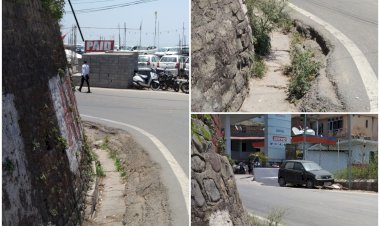 शहर में  बरसाती नालियों की गहराई बनी खतरा.......    नेशनल हाईवे अर्थारटी की अनदेखी दे रही हादसे को न्योता......