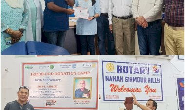 रोटरी क्लब नाहन सिरमौर हिल्स ने एकत्रित किया 24 यूनिट रक्त.....