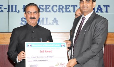 जिला सुशासन सूचकांक में हमीरपुर को मिला दूसरा स्थान...... उपायुक्त हेमराज बैरवा ने शिमला में प्राप्त किया 35 लाख रुपये का पुरस्कार.....