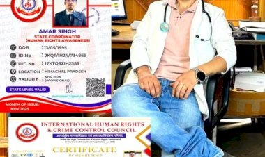 तीर्थन घाटी के अमर सिंह ठाकुर इंटरनेशनल ह्यूमन राइट्स एंड क्राइम कंट्रोल काउंसिल स्टेट कोऑर्डिनेटर नियुक्त।