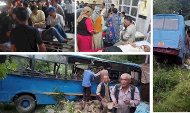 HRTC की बस  दुर्घटनाग्रस्त ...परिचालक समेत दो लोगों की दर्दनाक मौत, 22 यात्री घायल.....